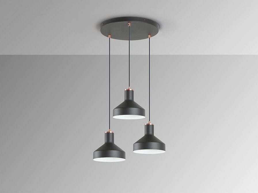 Schuller  Pendants Irias 12546  I3 - IRIAS - LAMP 3L  BLACK-COPPPER, D45