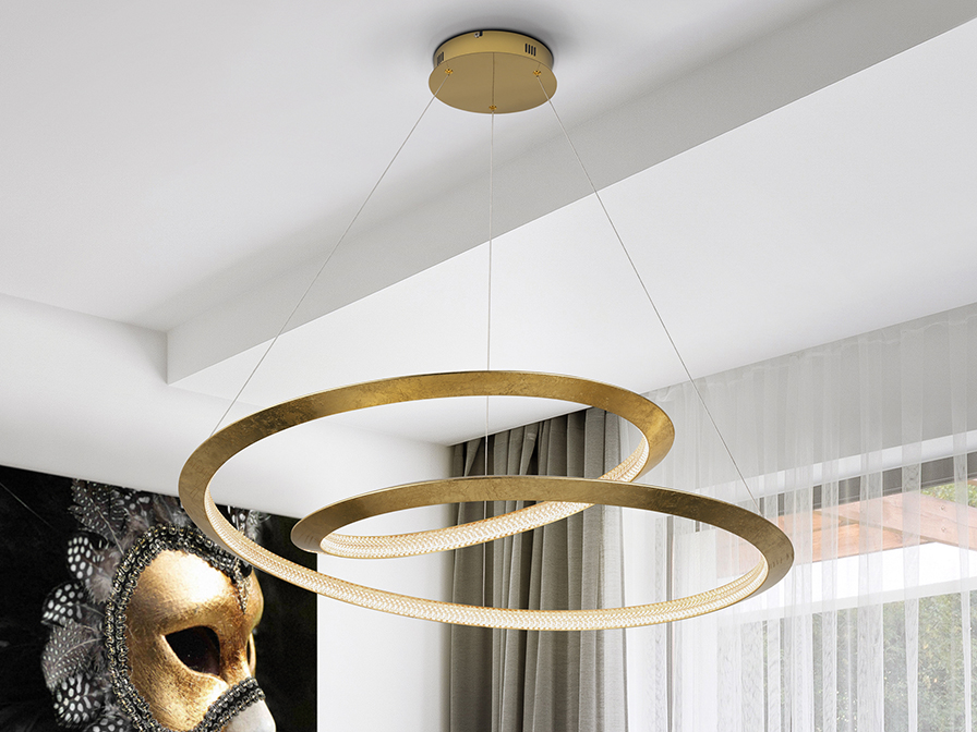 Schuller Lighting Pendants Eternity 165839D  ETERNITY - LAMP GOLD LEAVES Ø97 DIMMABLE