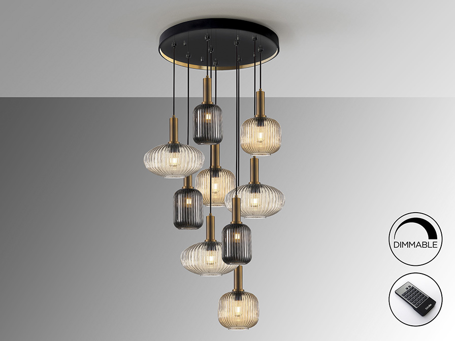 Schuller Lighting Pendants Norma 225090D  ·NORMA· LAMP 9L., BLACK/BRASS DIMM.