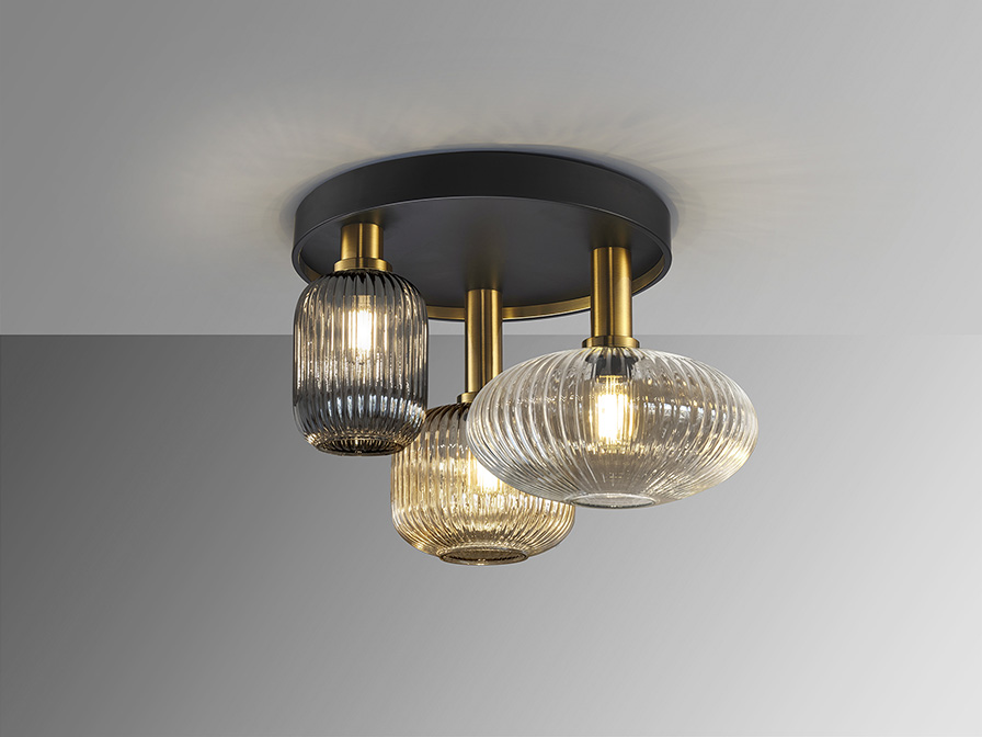 Schuller Lighting Flush Ceiling Lamps Norma 225342  ·NORMA· CEILING LAMP 3L BLACK/BRASS