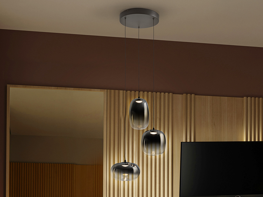 Schuller  Pendants Onice 314213  ONICE - LAMP 3L BLACK-SMOKE D30