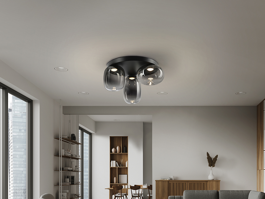 Schuller  Flush Ceiling Lamps Onice 314435  ONICE - CEILING LAMP 3L BLACK-SMOKE