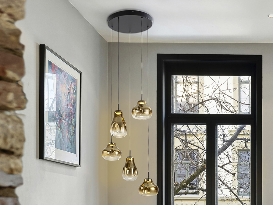 Schuller  Pendants Aledis 314862  ALEDIS - LAMP 5L BLACK-GOLDEN