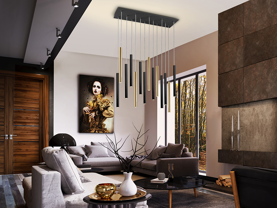 Schuller Lighting Pendants Varas 373425D  ·VARAS· LAMP 14L. GOLD/BLACK DIMMABLE