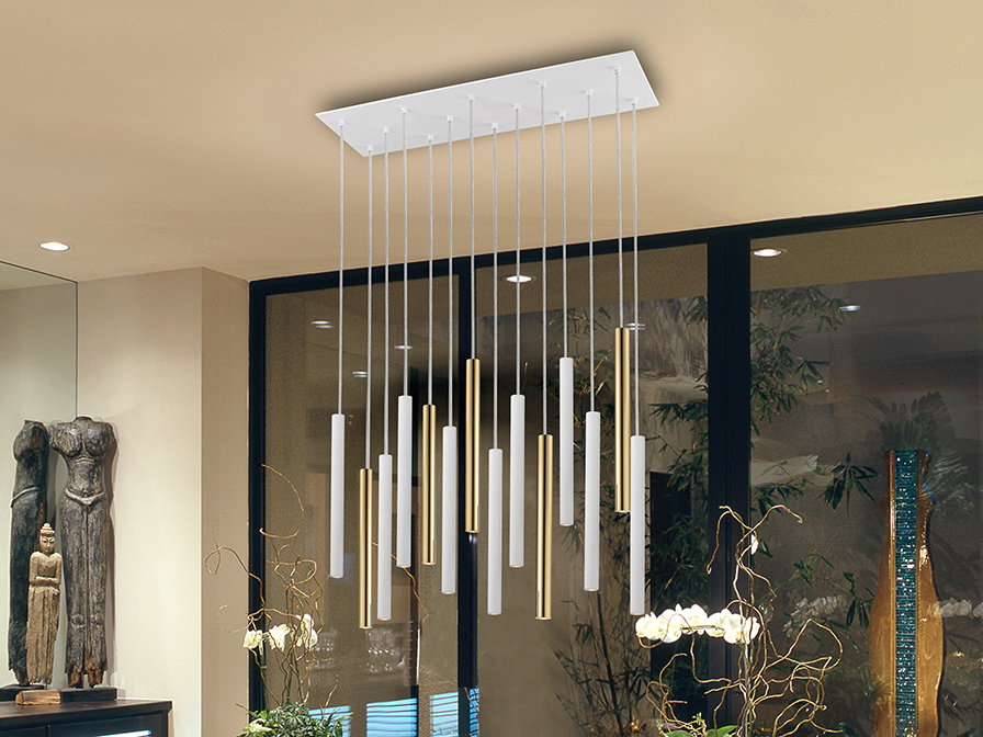 Schuller Lighting Pendants Varas 373437D  ·VARAS· LAMP GOLD/WHITE 14L. DIMMABLE