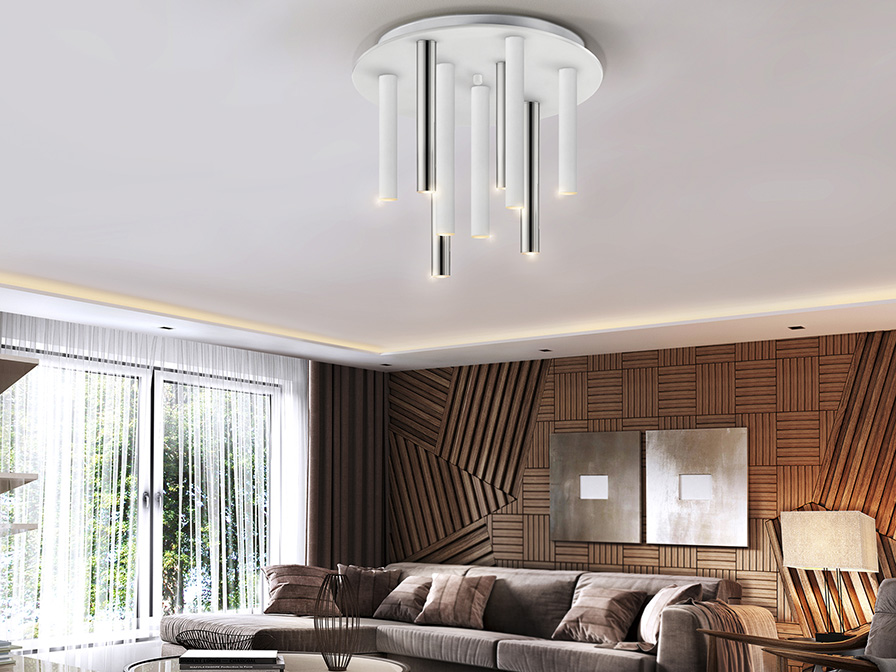 Schuller Ligthing   374026  ·VARAS· CEILING LAMP CHROME/WHITE 9L.