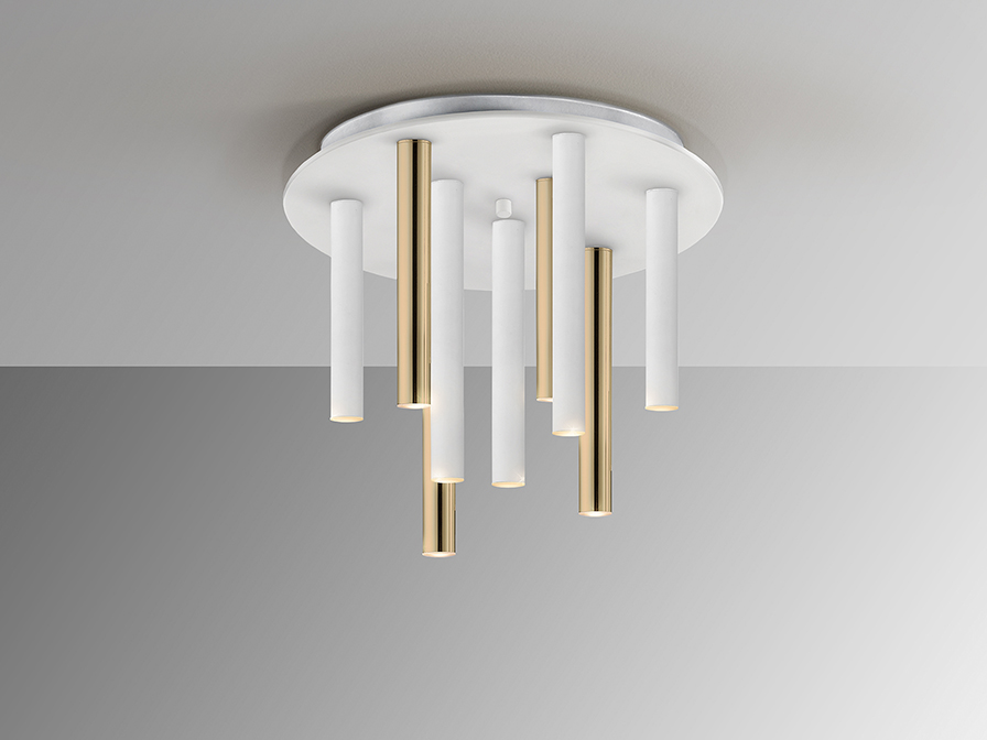 Schuller Lighting Flush Ceiling Lamps Varas 374064  ·VARAS· CEILING LAMP GOLD/WHITE 9L