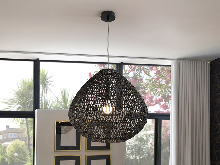 Schuller Lighting 1 Light Pendants Maon 408725  MAON - LAMP BLACK CORDED PAPER