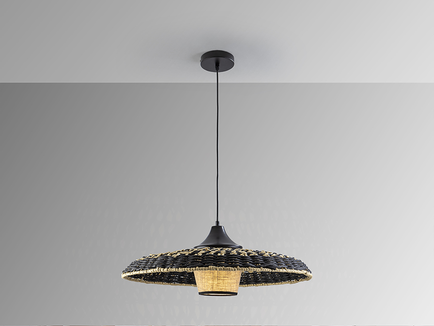 Schuller Lighting 1 Light Pendants Fiji 435216  FIJI - LAMP BLACK/NAT CORDED PAPER