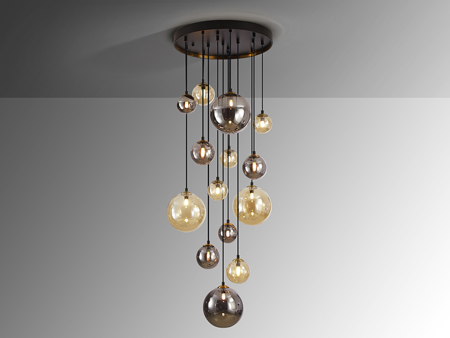 Schuller Lighting Pendants Dark 439015  ·DARK· LAMP 14L., BLACK/BRASS