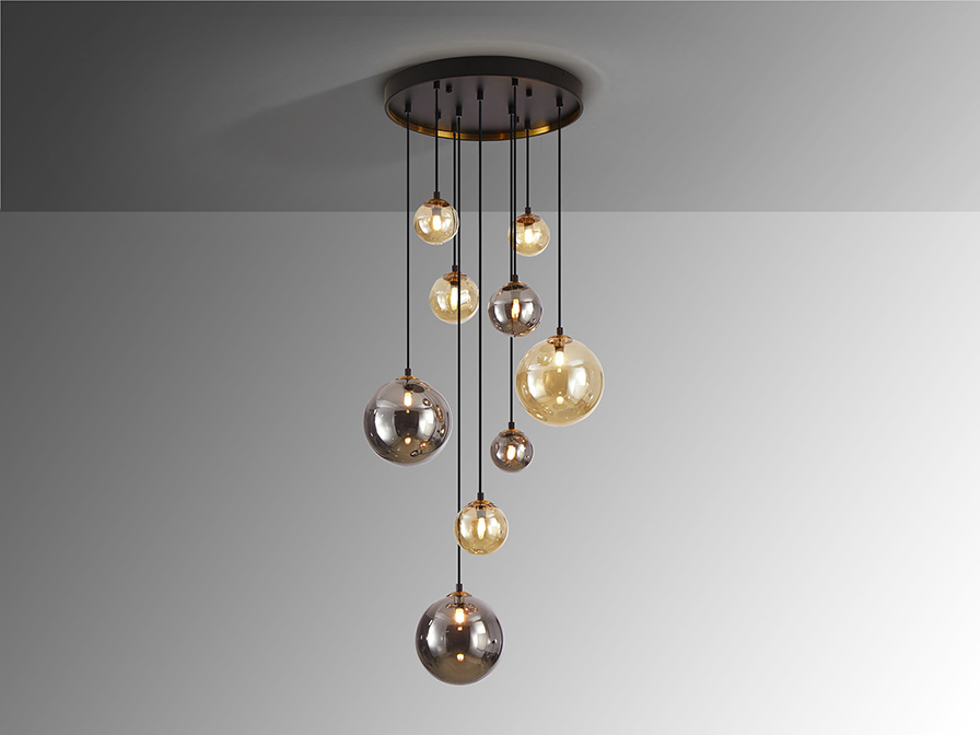 Schuller Lighting Pendants Dark 439176  ·DARK· LAMP 9L., BLACK/BRASS