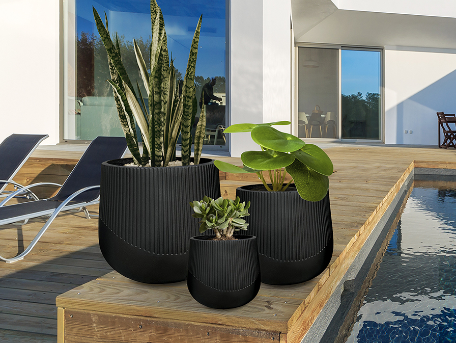 Schuller Decoration,mirrors and.. Flowerpots Kioto 495080  KIOTO - SET 3 PLANTERS-BLACK