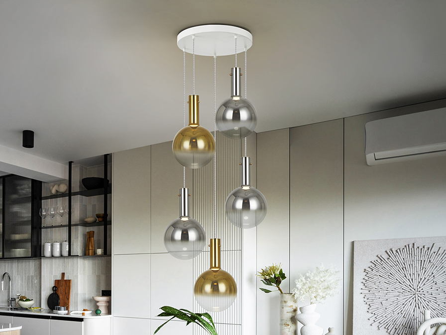 Schuller  Pendants Matices 553869  MATICES- LAMP 5L WHITE-SMOKE-GOLD