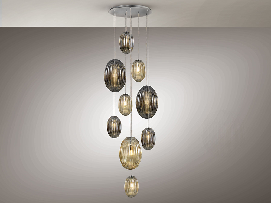 Schuller Lighting Pendants Ovila 752367D  OVILA· 9L LAMP. SMOKE, COGNAC DIMM.