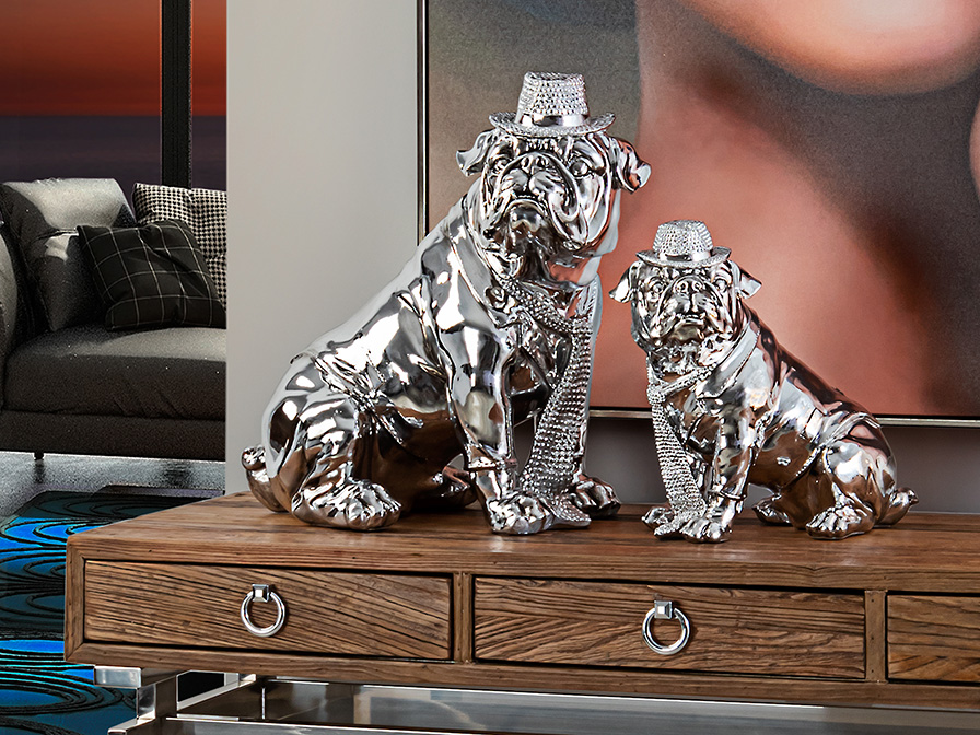 Schuller Furniture and decoration Decorative figures Bulldog Hat 841207  ·BULL DOG· CHROME FIGURE, MIDDLE SIZE