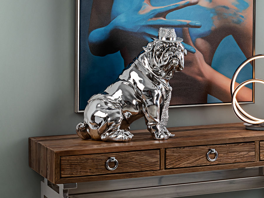 Schuller Furniture and decoration Decorative figures Bulldog Hat 841207  ·BULL DOG· CHROME FIGURE, MIDDLE SIZE