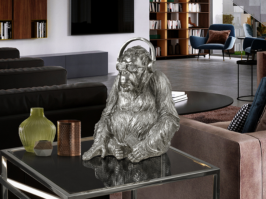 Schuller Furniture and decoration Decorative figures Orangutan Music 925938  ·ORANGUTAN MUSIC· FIGURE, SILVER